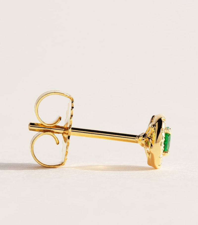 Suzanne Kalan mini stud earrings in yellow gold with diamonds and emerald - British product