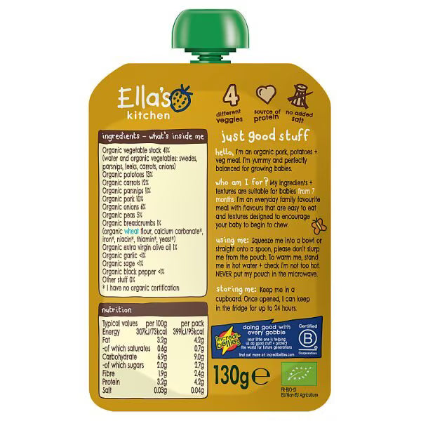 Ella's Kitchen Bangers and Mash Baby Food 130g - British product
