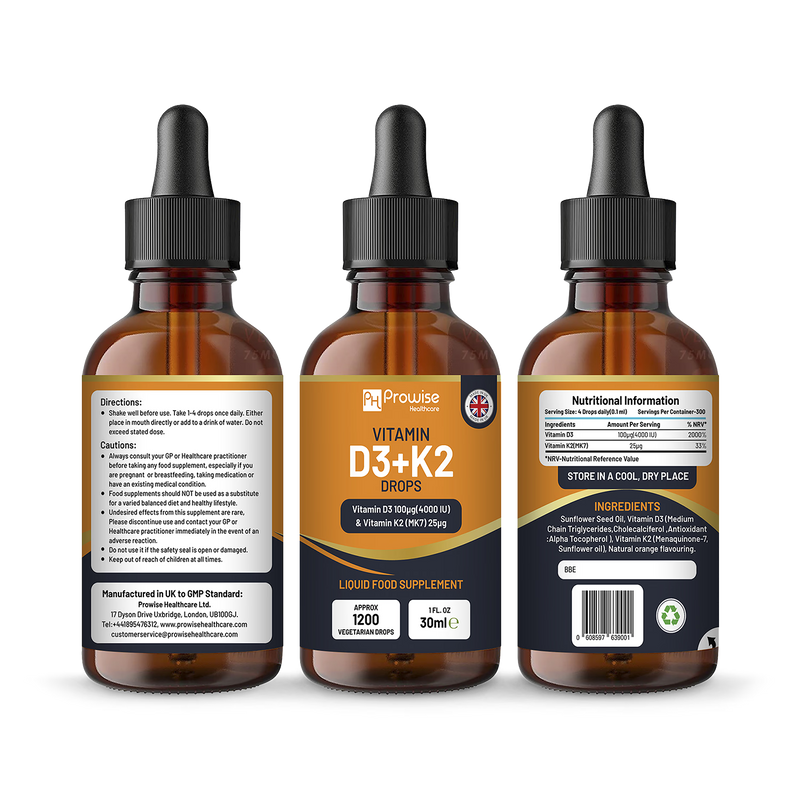 Prowise Healthcare Vitamin D3 K2 drops 4000iu 30ml, UK version