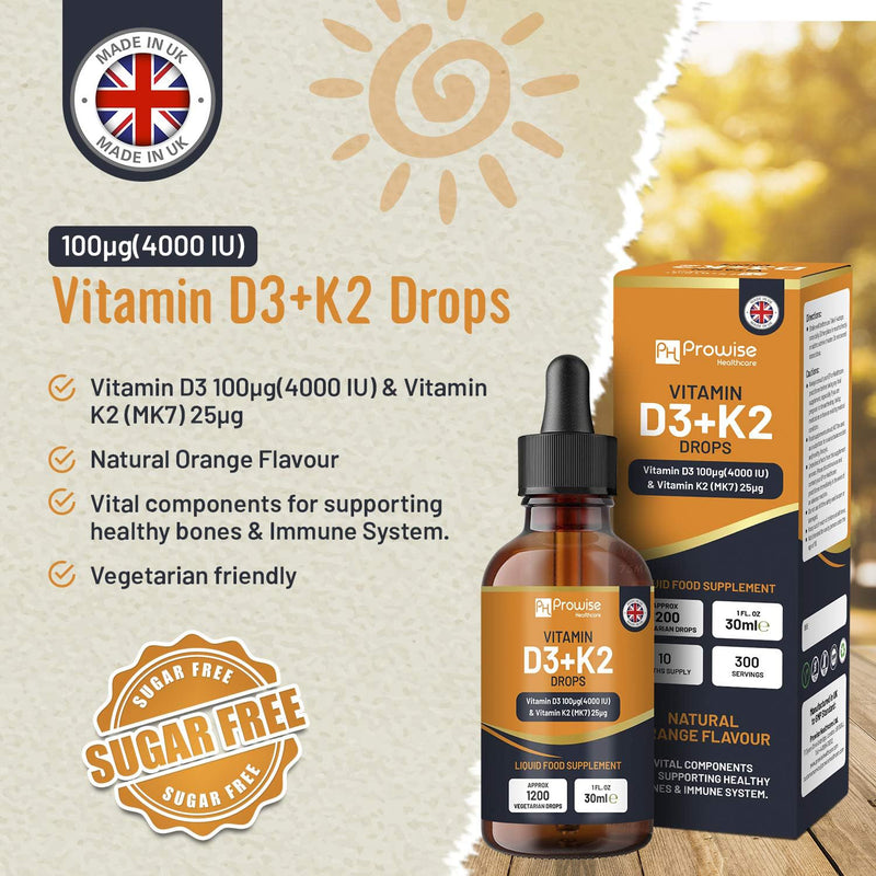 Prowise Healthcare Vitamin D3 K2 drops 4000iu 30ml, UK version