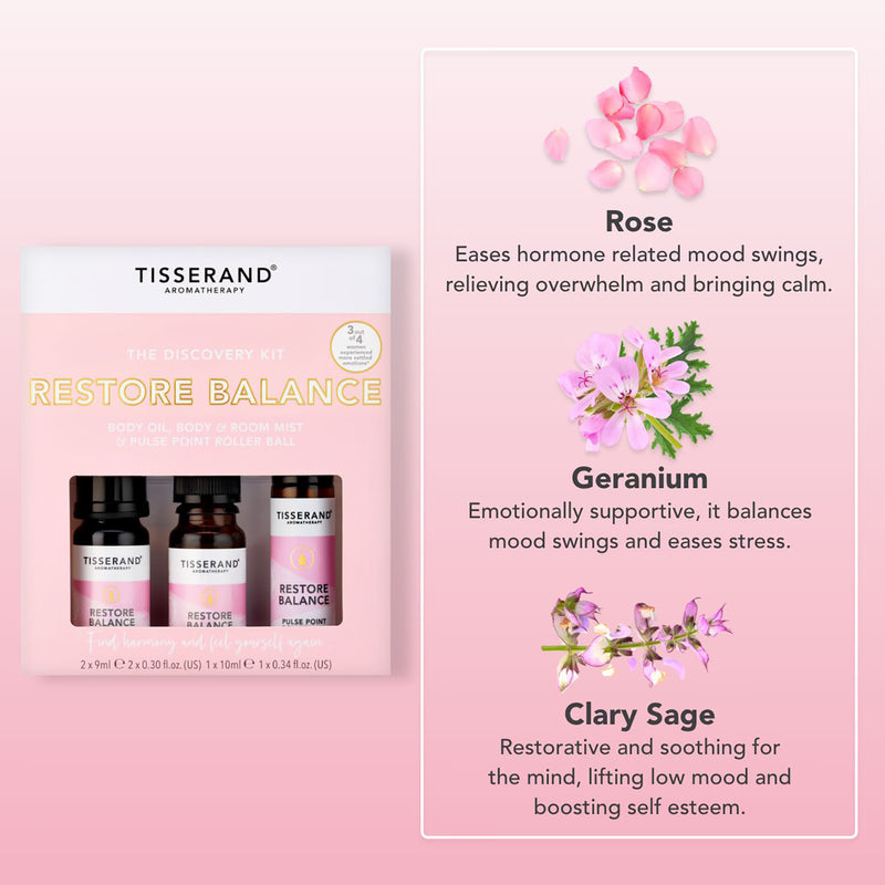 Tisserand Restore Balance essential oil blend discovery kit 2x9ml 1x10ml (British brand)