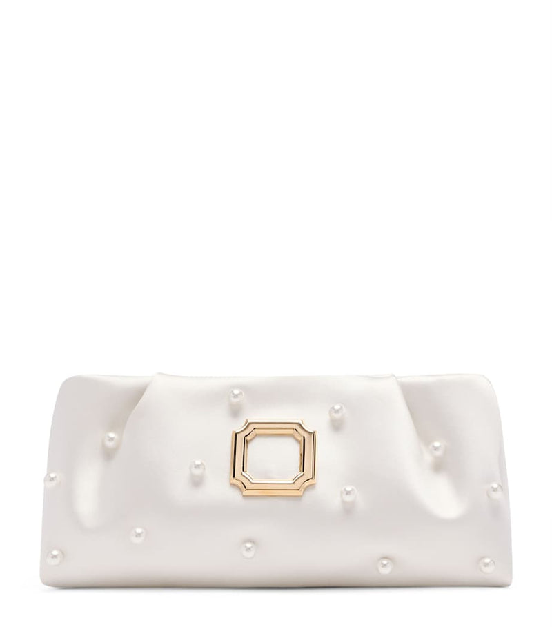 Malone Souliers Vittoria satin clutch bag with faux pearls, imported from the UK