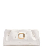 Malone Souliers Vittoria satin clutch bag with faux pearls, imported from the UK