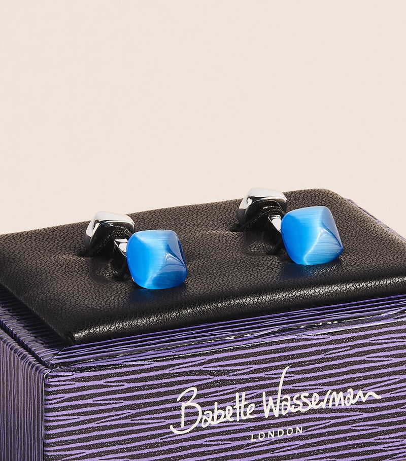 Babette Wasserman rhodium-plated catseye twist square cufflinks (British brand)