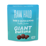 Holland & Barrett Raw Halo Organic Vegan Giant Chocolate Buttons Dark & Salted Almond 90g- Buy online at McGrocer