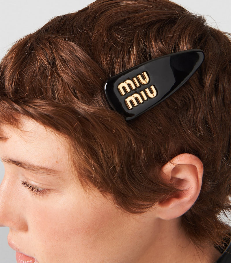 Miu Miu lambskin leather hair clip with gold-tone hardware (British brand)