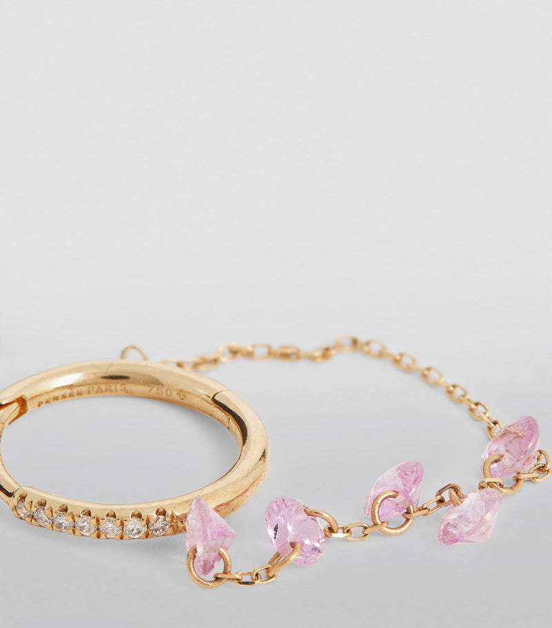 Persée Danaé single earring in yellow gold with diamond and sapphire (British brand)