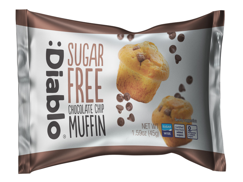 Diablo sugar free chocolate chip muffin 45g pack of 24, imported from the UK