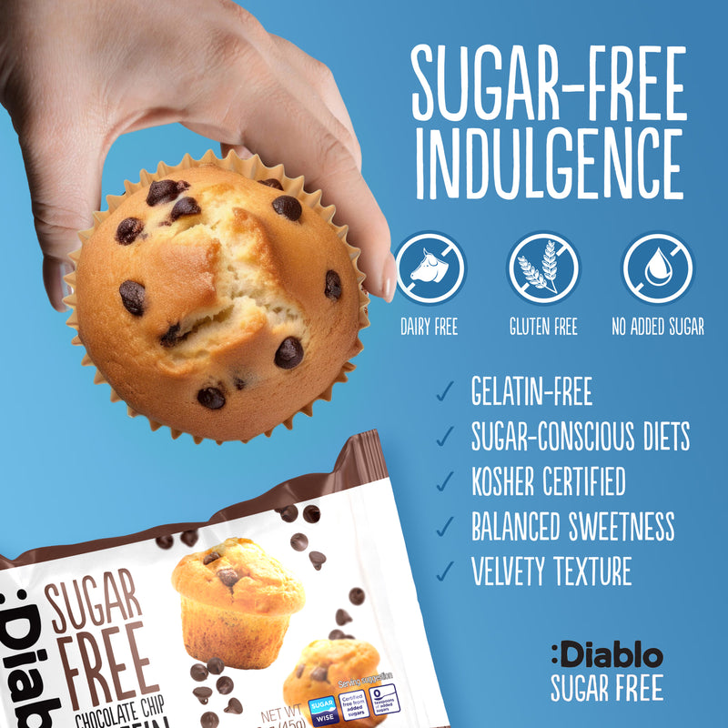 Diablo sugar free chocolate chip muffin 45g pack of 24, imported from the UK