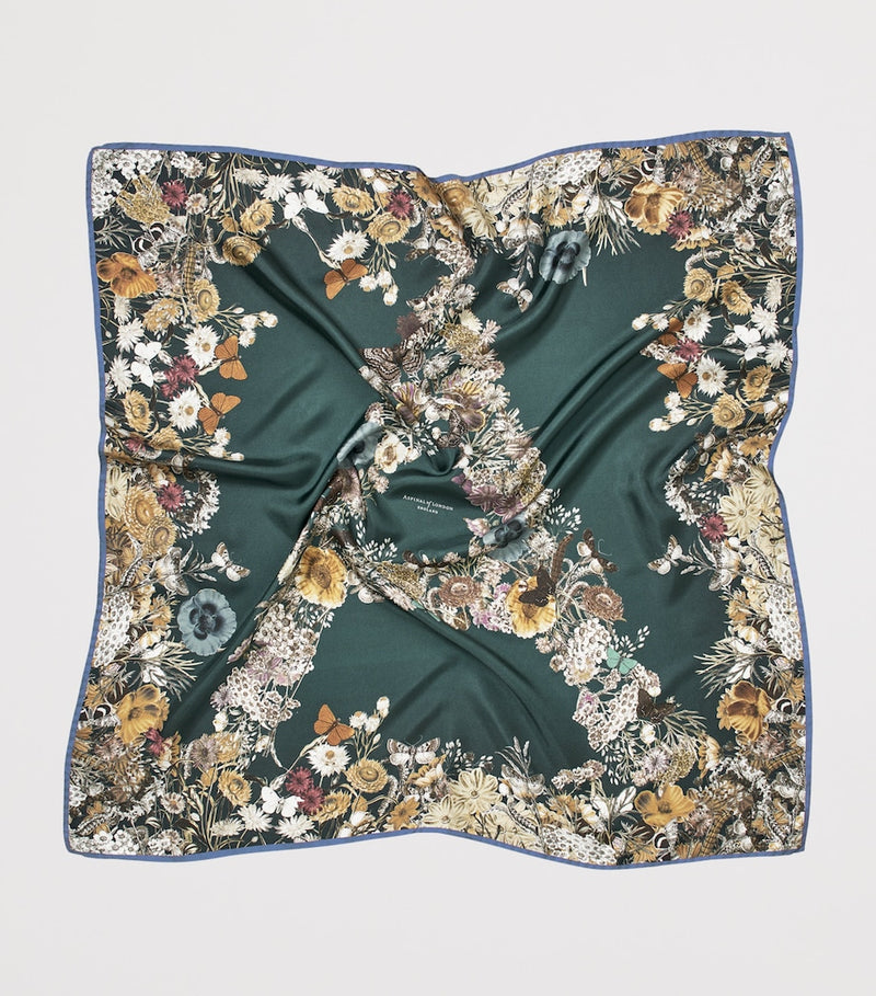 Aspinal of London silk floral monogram scarf 90x90cm (British brand)