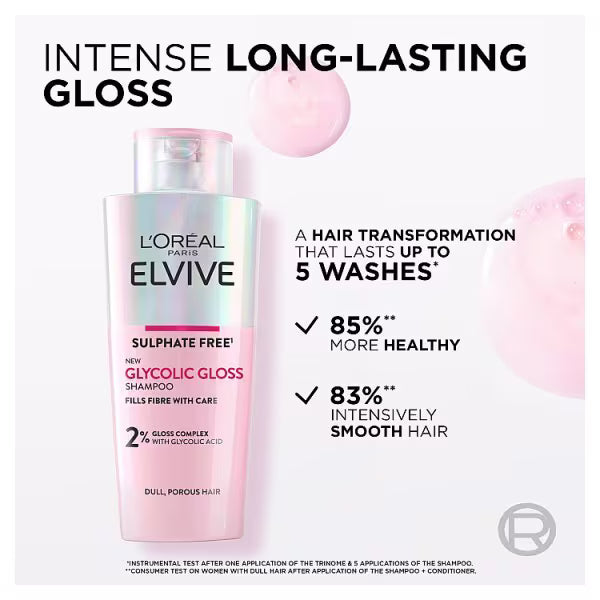 L'Oréal Paris Elvive Glycolic Gloss Shampoo 200ml, imported from the UK