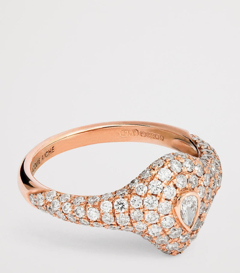 Jacquie Aiche rose gold diamond teardrop signet ring, imported from the UK