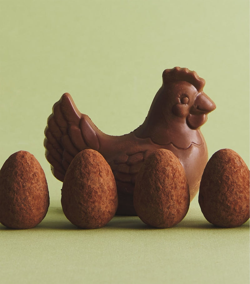 Harrods milk chocolate hen and sea-salted caramel truffle eggs 125g, UK version
