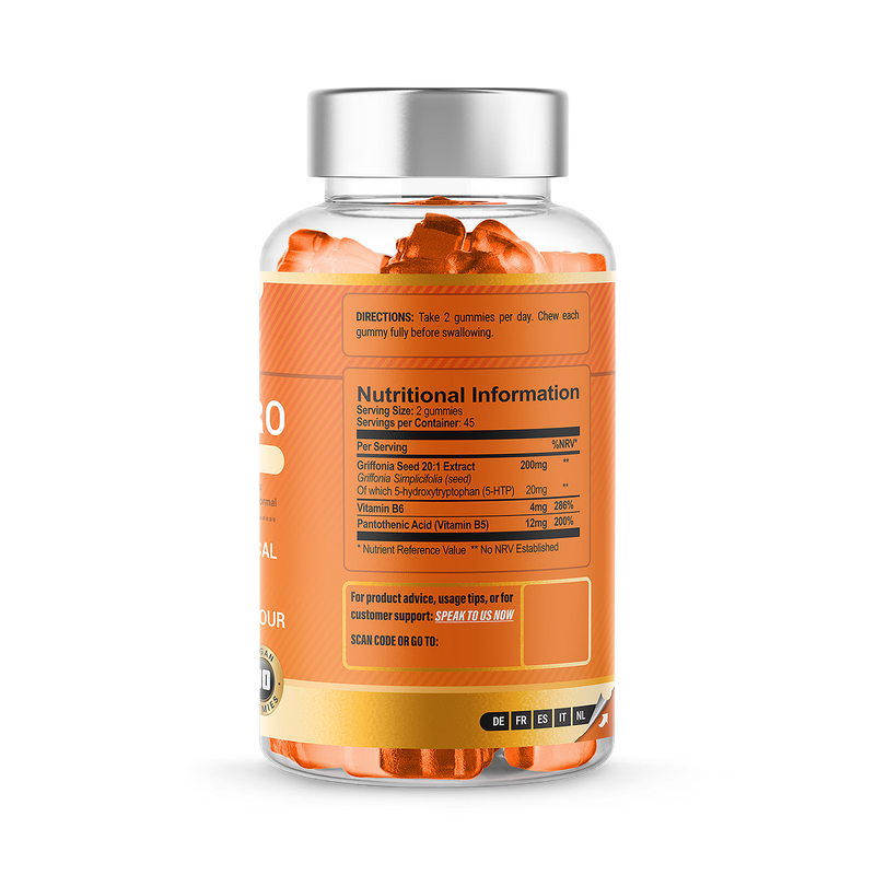 5HXT 5-HTP gummies 200mg 90 count, imported from the UK