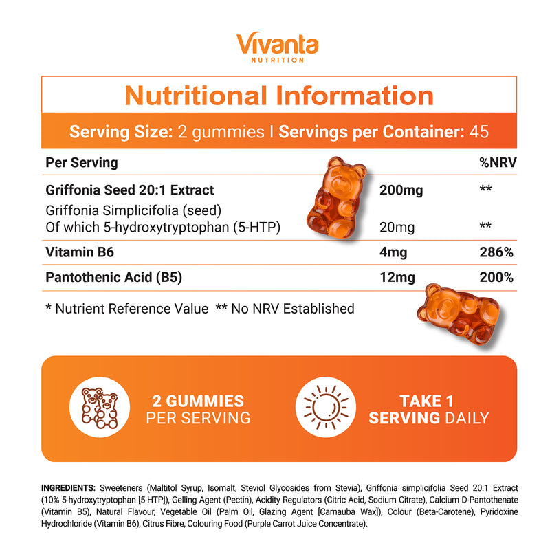 5HXT 5-HTP gummies 200mg 90 count, imported from the UK
