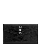 Saint Laurent Uptown croc-embossed leather clutch bag, UK version