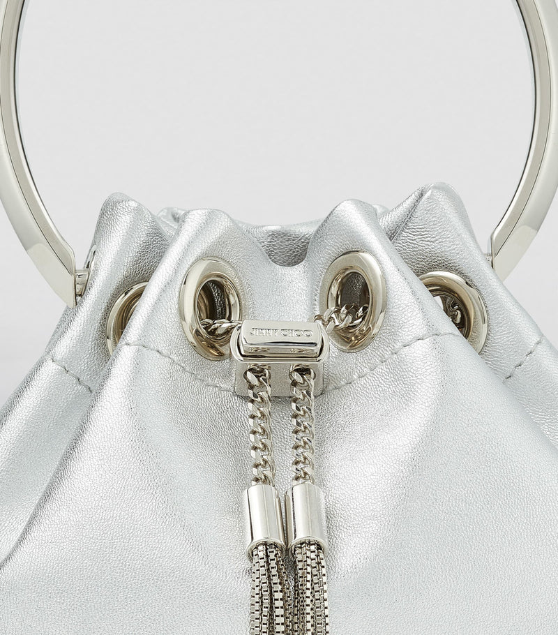 Jimmy Choo Micro Bon Bon top-handle bag silver leather (British brand)