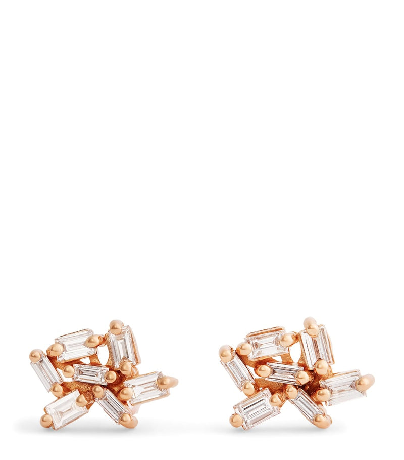 Suzanne Kalan rose gold diamond cluster stud earrings, UK version