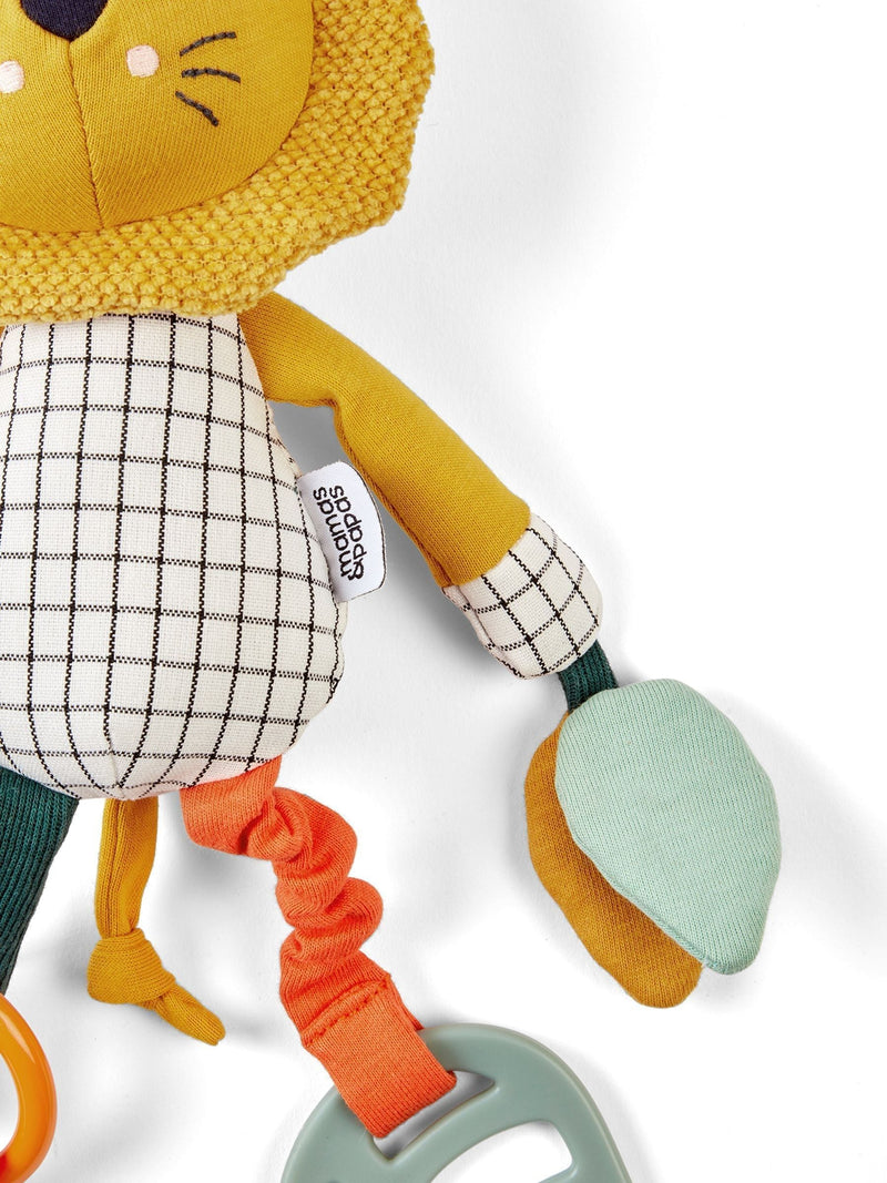 Mamas & Papas orange lion soft toy with teething ring (British brand)