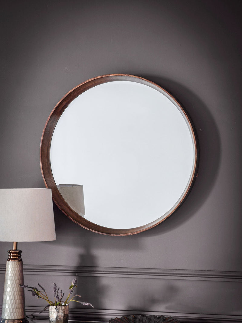 Gallery Home Natural Lainey Round Mirror with wooden edging 73.5cm, UK version