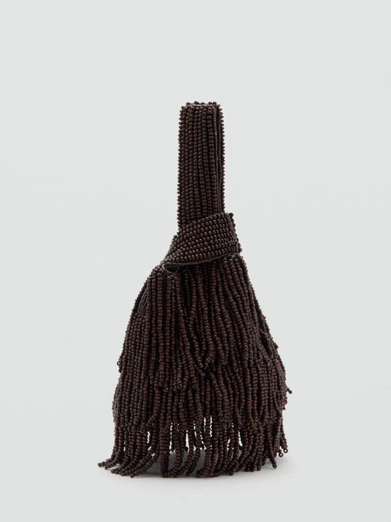 Mango brown fringe handbag, cotton-linen blend - British product