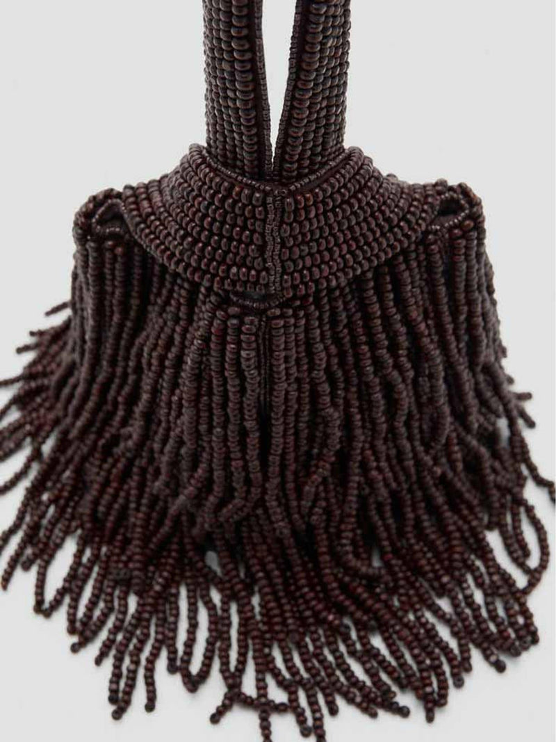 Mango brown fringe handbag, cotton-linen blend - British product