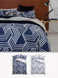 Blue/grey geo reversible duvet cover and pillowcase set, imported from the UK