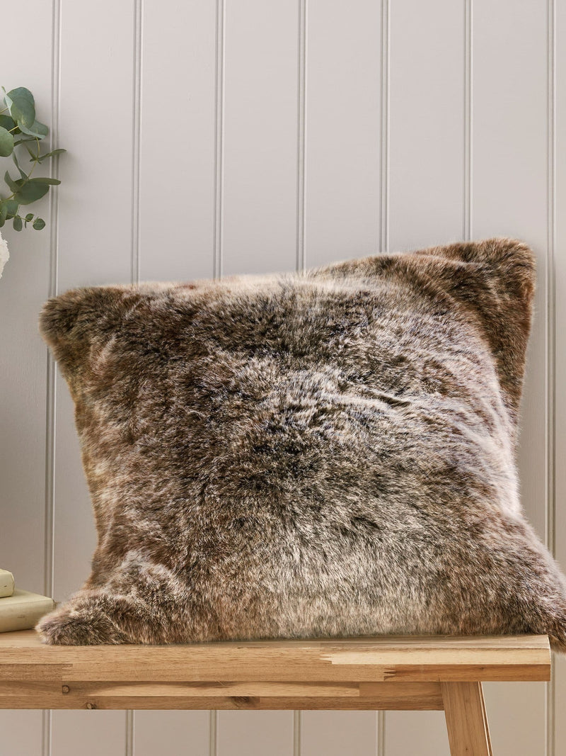 Laura Ashley Brown Chocolate Hexham faux fur cushion - British product