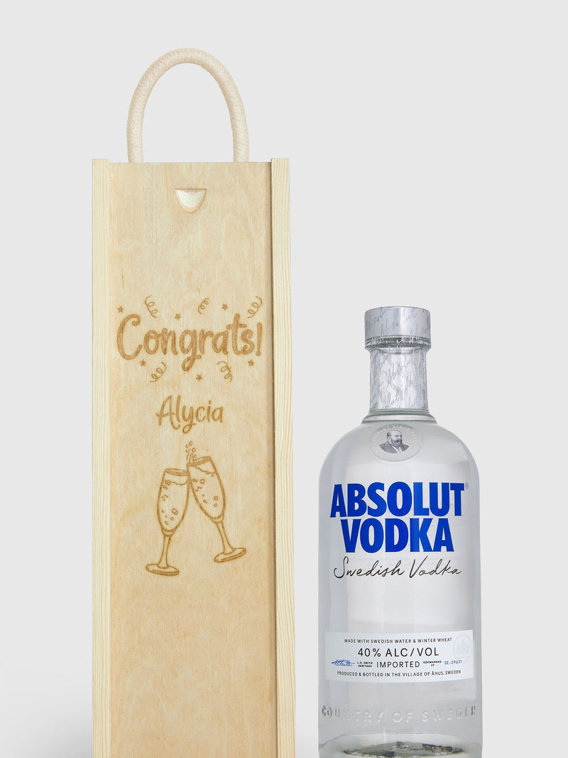 Absolut Vodka personalised congratulations gift box, imported from the UK