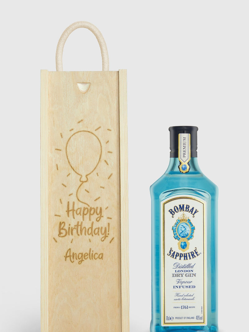 Bombay Sapphire personalised happy birthday gin gift box, imported from the UK