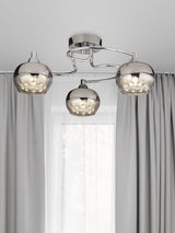 Next Searchlight Freya 3 Light Flush Ceiling Light in Rose/Chrome- Buy online at McGrocer