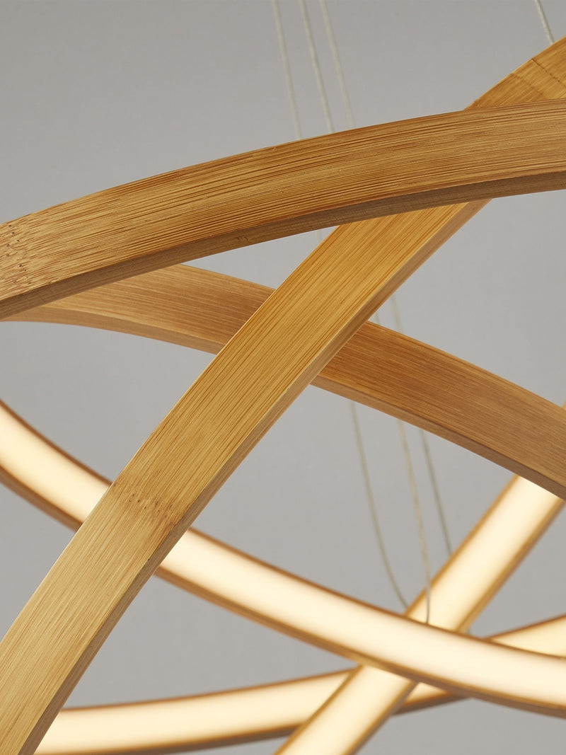 Searchlight Lyra bamboo pendant with three rings, imported from the UK