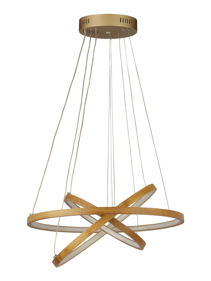 Searchlight Lyra bamboo pendant with three rings, imported from the UK