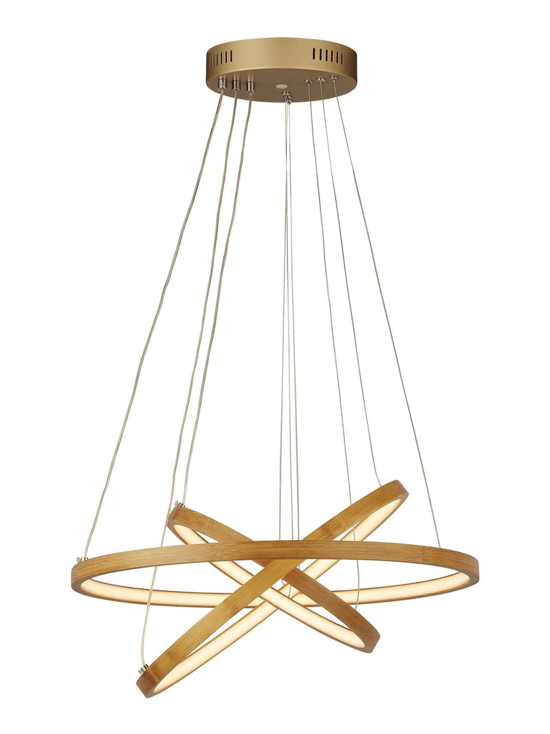 Searchlight Lyra bamboo pendant with three rings, imported from the UK