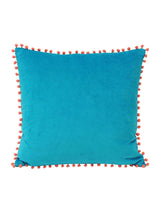 Next Riva Paoletti Teal Blue/Coral Pink Velvet Pom Pom Polyester Filled Cushion- Buy online at McGrocer