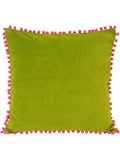 Riva Paoletti velvet cushion green fuchsia pink pom pom - British product