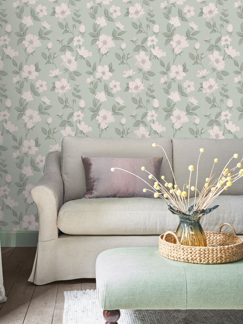 عينة ورق حائط Laura Ashley Smoke Green Fleurir A4 (علامة تجارية بريطانية)