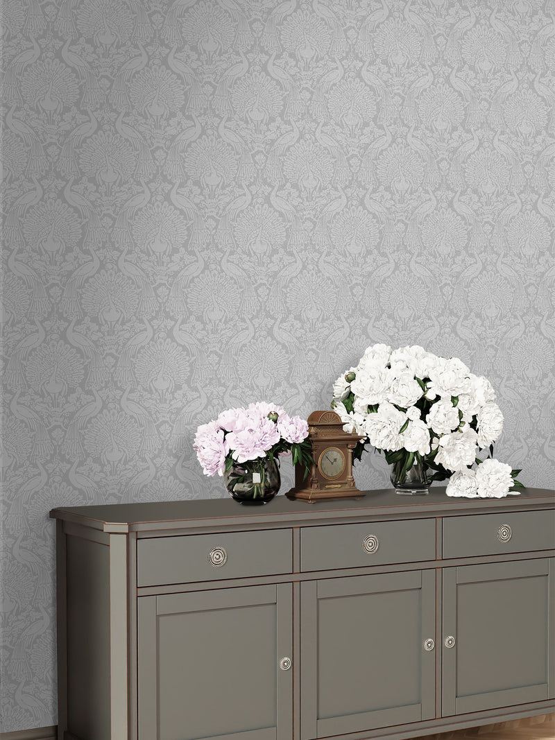 Échantillon de papier peint Laura Ashley pale slate Peacock Damask A4 - Produit britannique