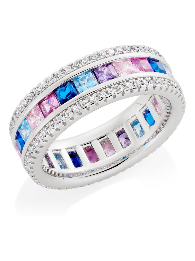 Multicolour cubic zirconia sterling silver ring 7mm width, imported from the UK