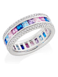 Multicolour cubic zirconia sterling silver ring 7mm width, imported from the UK