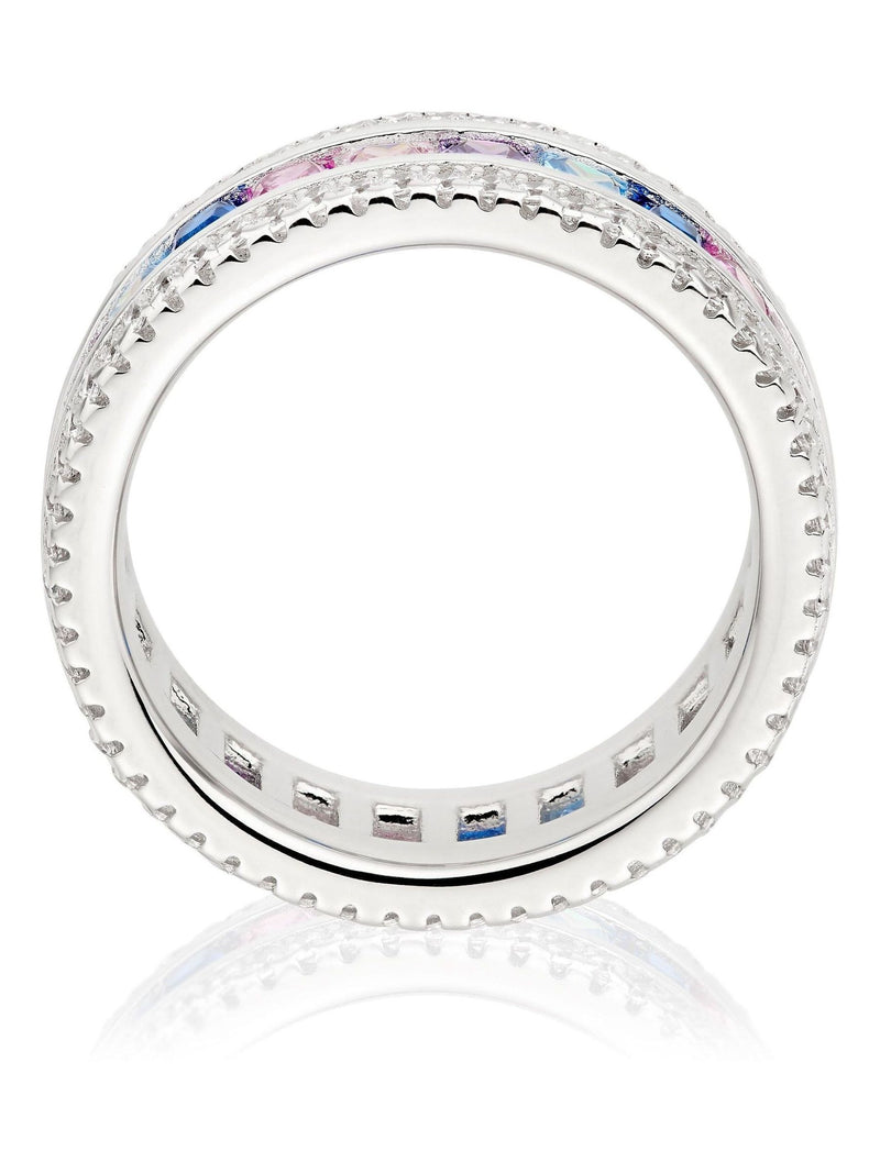Multicolour cubic zirconia sterling silver ring 7mm width, imported from the UK