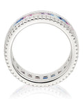 Multicolour cubic zirconia sterling silver ring 7mm width, imported from the UK
