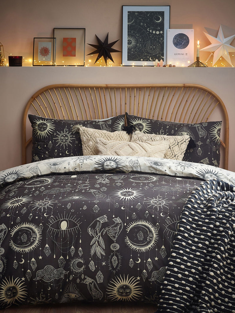 Furn charcoal cream constellation reversible duvet cover and pillowcase set - British product