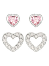 Radley Sterling Silver Heart Stud Earrings Pink and Clear Glass Stones
