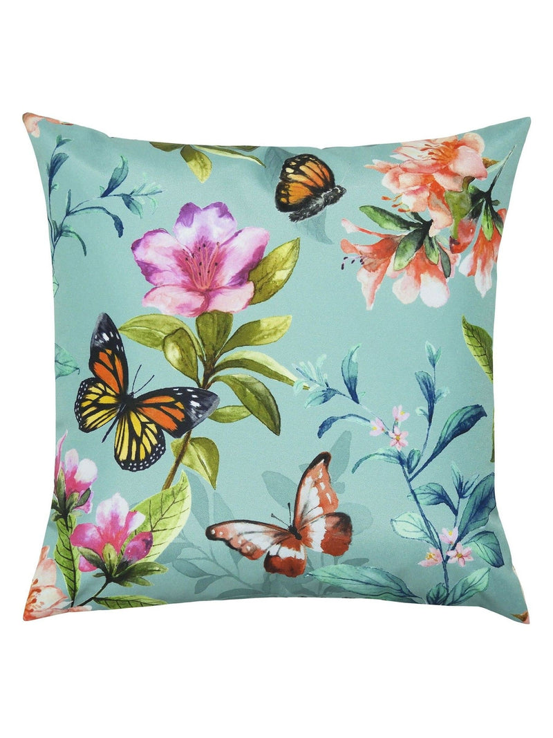Evans Lichfield duck egg blue outdoor cushion with butterfly design, UK version