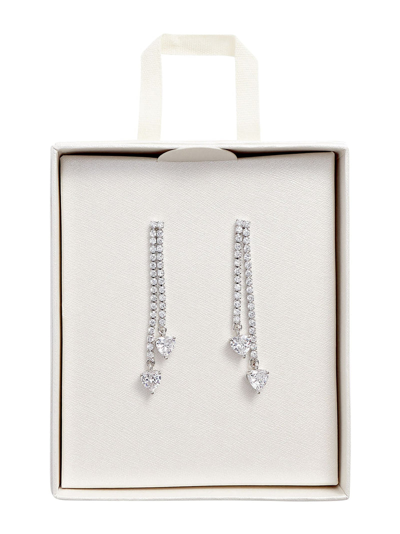 Silver tone crystal drop earrings in gift box - British product