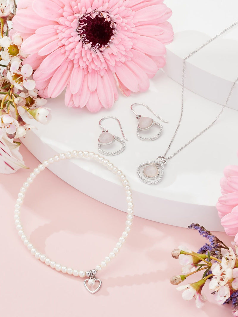 Sterling silver heart charm pearl beaded bracelet (British brand)