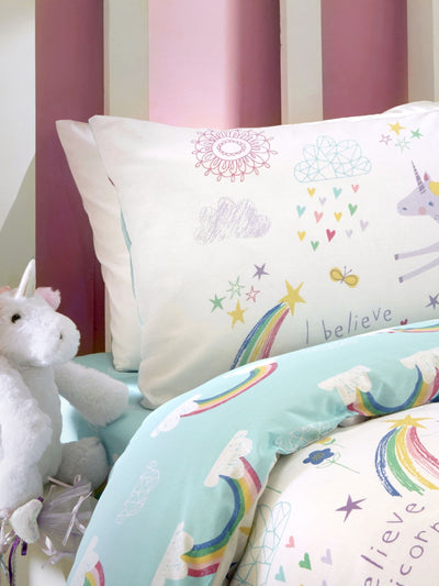 Next Bedlam White/Green Rainbow Unicorn Duvet Cover and Pillowcase Set- Buy online at McGrocer