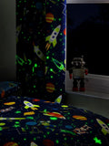 Bedlam Super Sonic pencil pleat curtains with glow-in-the-dark stars (British brand)