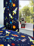 Bedlam Super Sonic pencil pleat curtains with glow-in-the-dark stars (British brand)